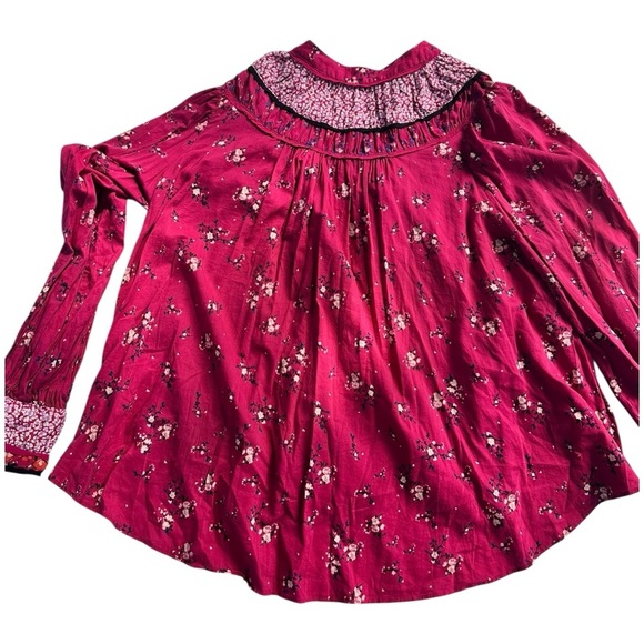 Free People Paloma Floral Button Up Peasant Blouse Top Berry Combo, sz S - Picture 3 of 11